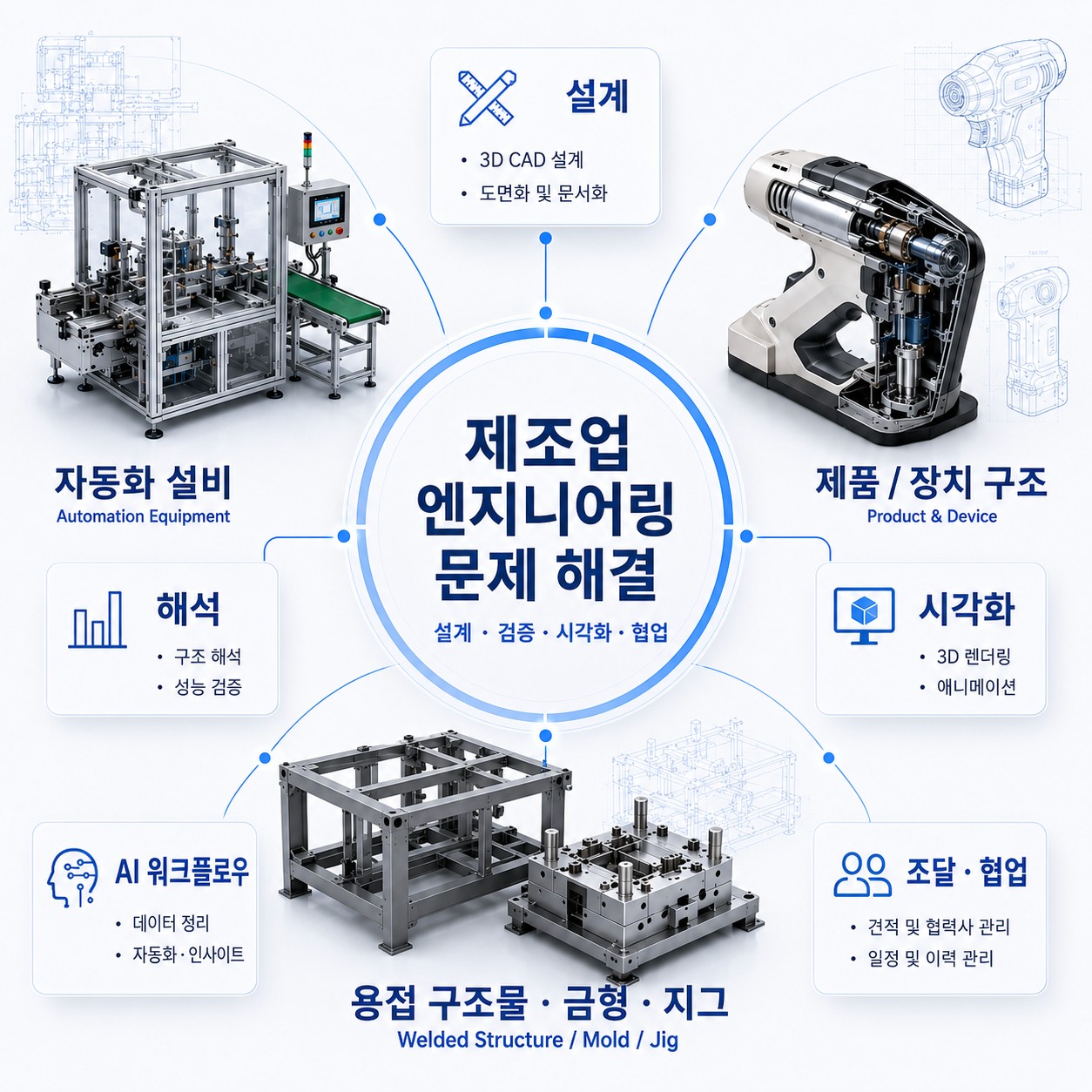 기계설계, CAE 해석, 산업장비 시각화와 AI 프로세스를 연결한 엔지니어링 비주얼